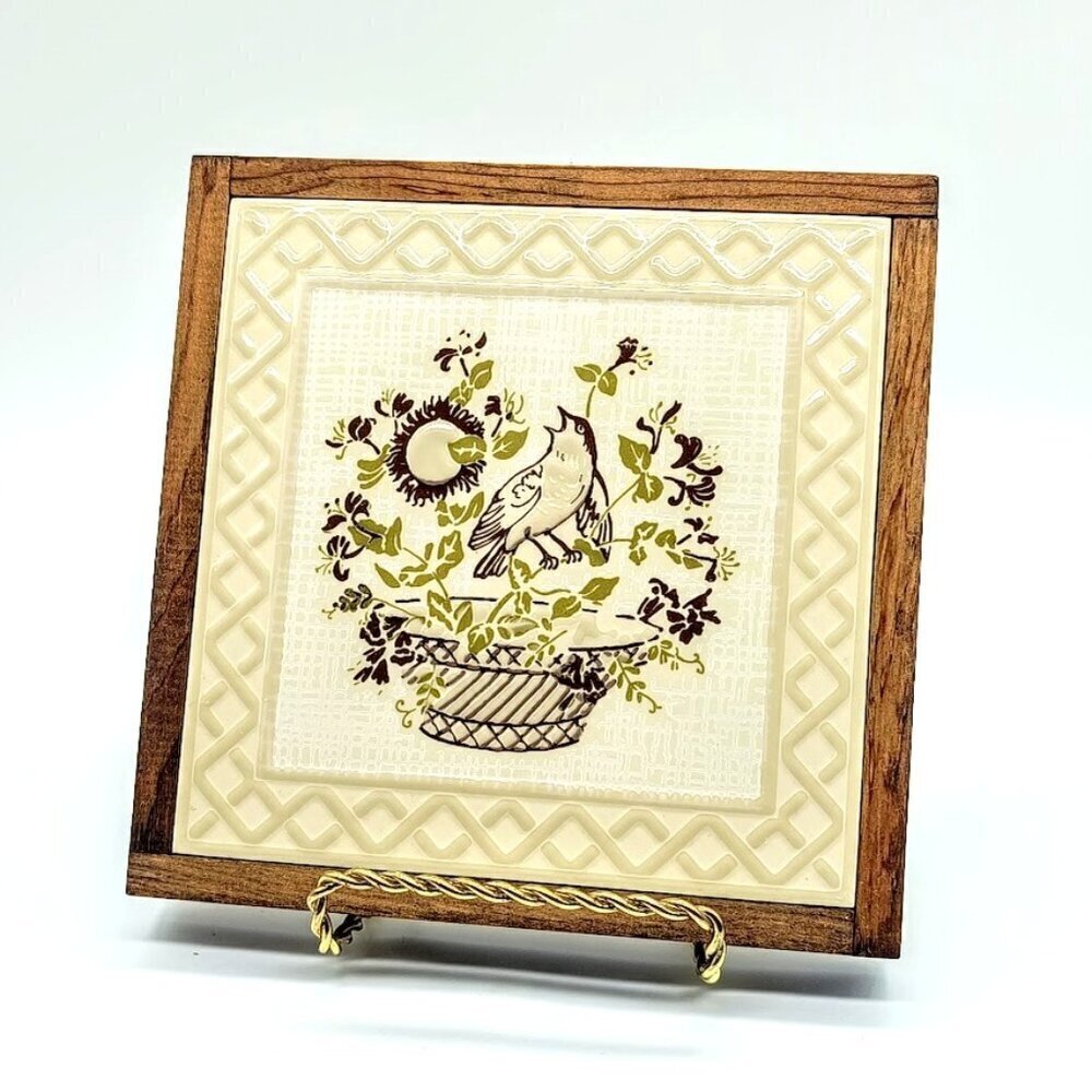 Vintage Siena Italy Ceramital Buonconvento Wood Frame Ceramic Tile Trivet